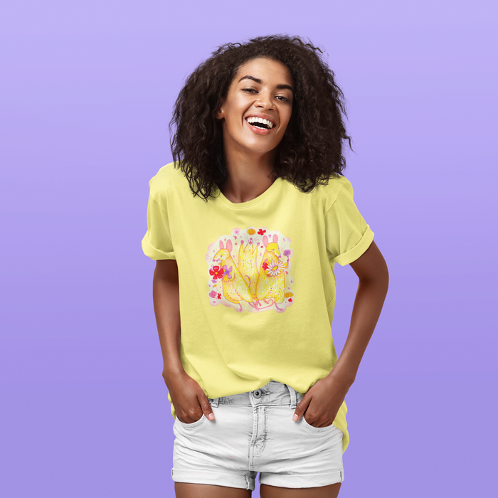 Happy Mice - Unisex Short Sleeve T-Shirt - Designed by Sadie Rothenberg - Yellow