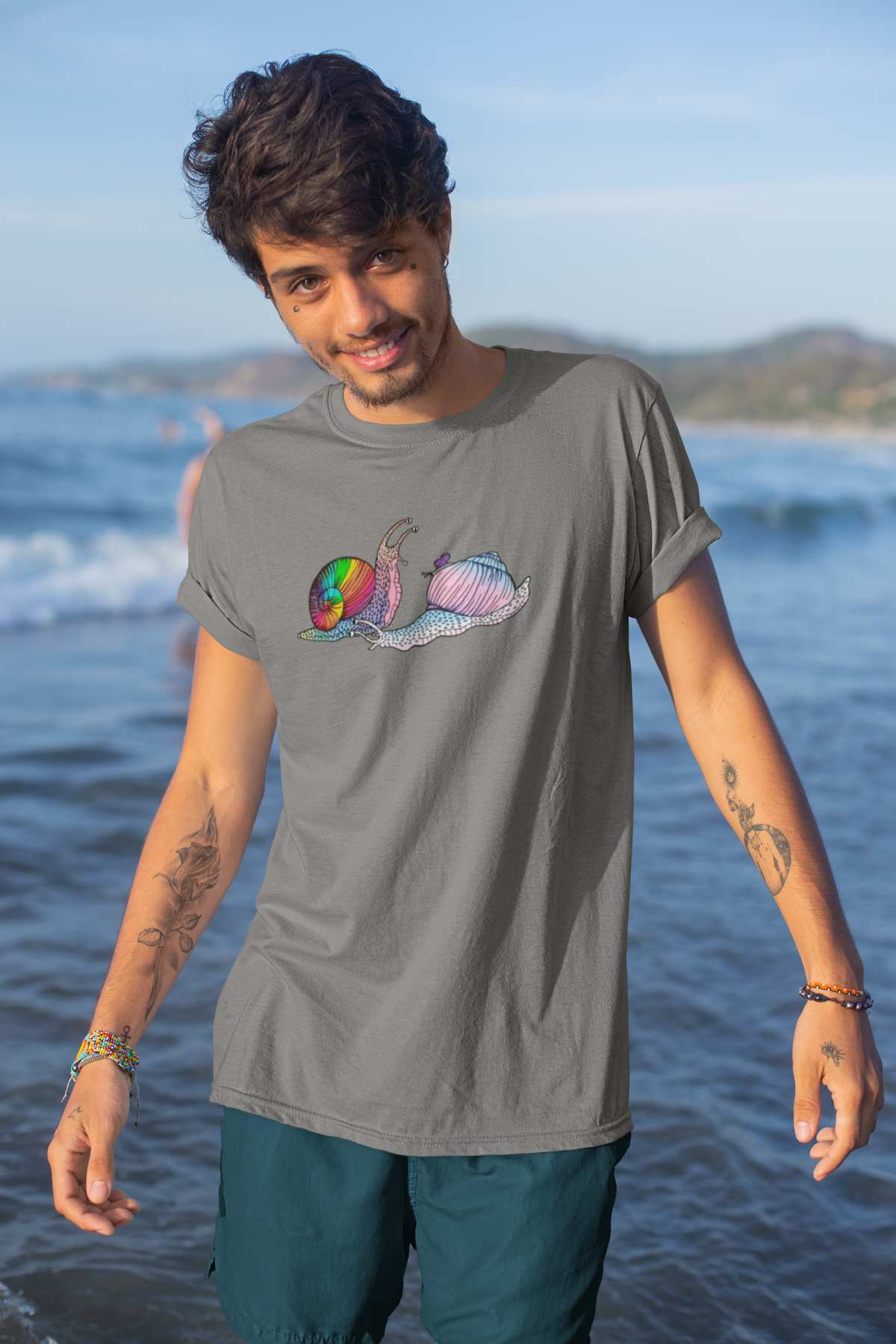 Snail Family - Unisex Short Sleeved T-Shirt - Designed by Sadie Rothenberg - Grey