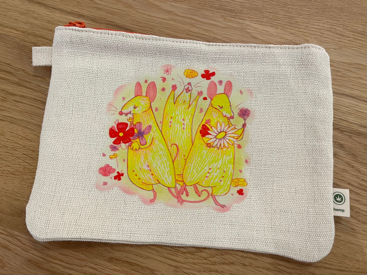 Happy Mice Hemp/Cotton Pouch - Designed by Sadie Rothenberg