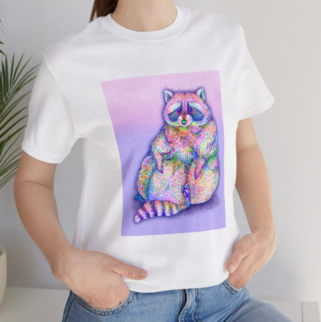 Cute Raccoon Tee Shirt - Artwork by Sadie Rothenberg — All Cotton Unisex Jersey Soft Tee