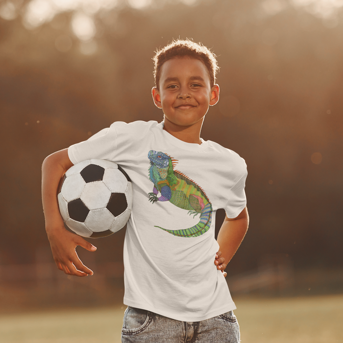 Kids' Big Boi Iguana Cotton T-Shirt - Designed by Sadie Rothenberg (White)