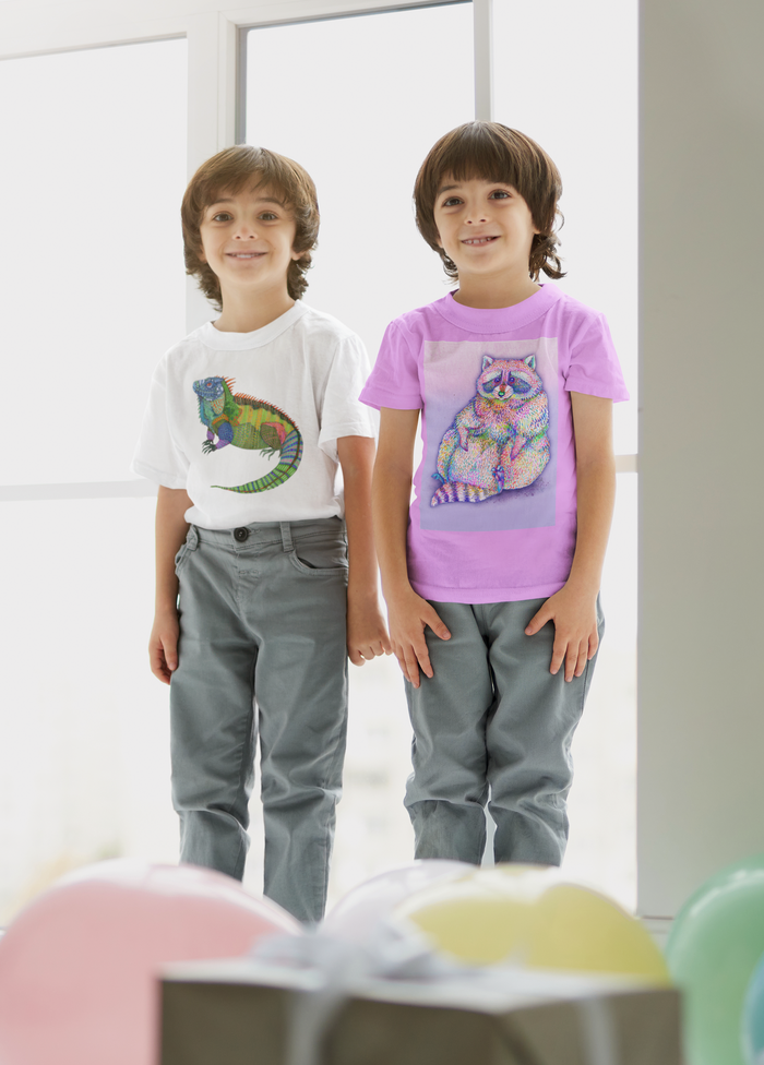 Kids' Rascal Raccoon Cotton T-Shirt - Designed by Sadie Rothenberg (Orchid)