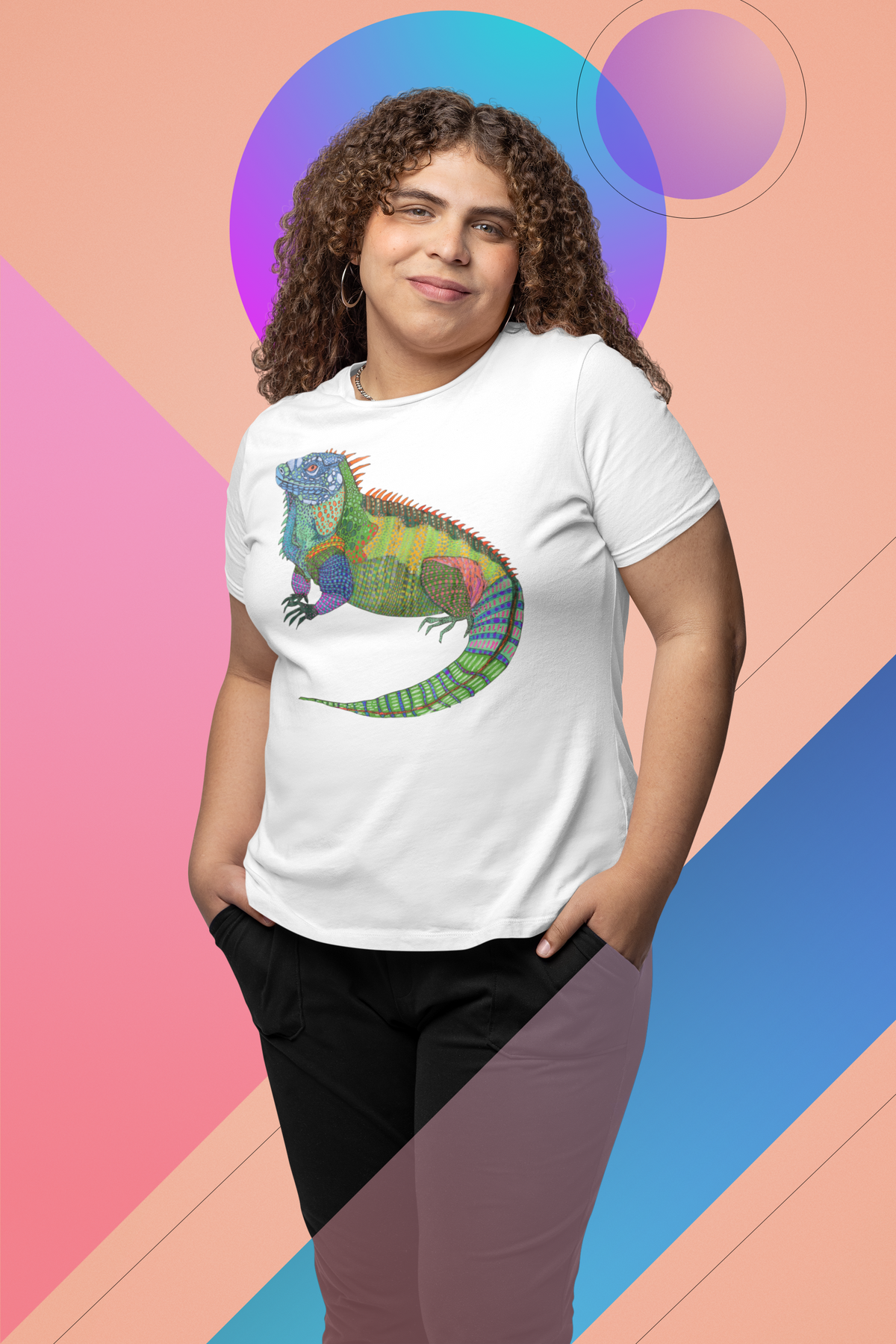 Big Boi Iguana Cotton T-Shirt - Designed by Sadie Rothenberg (White)
