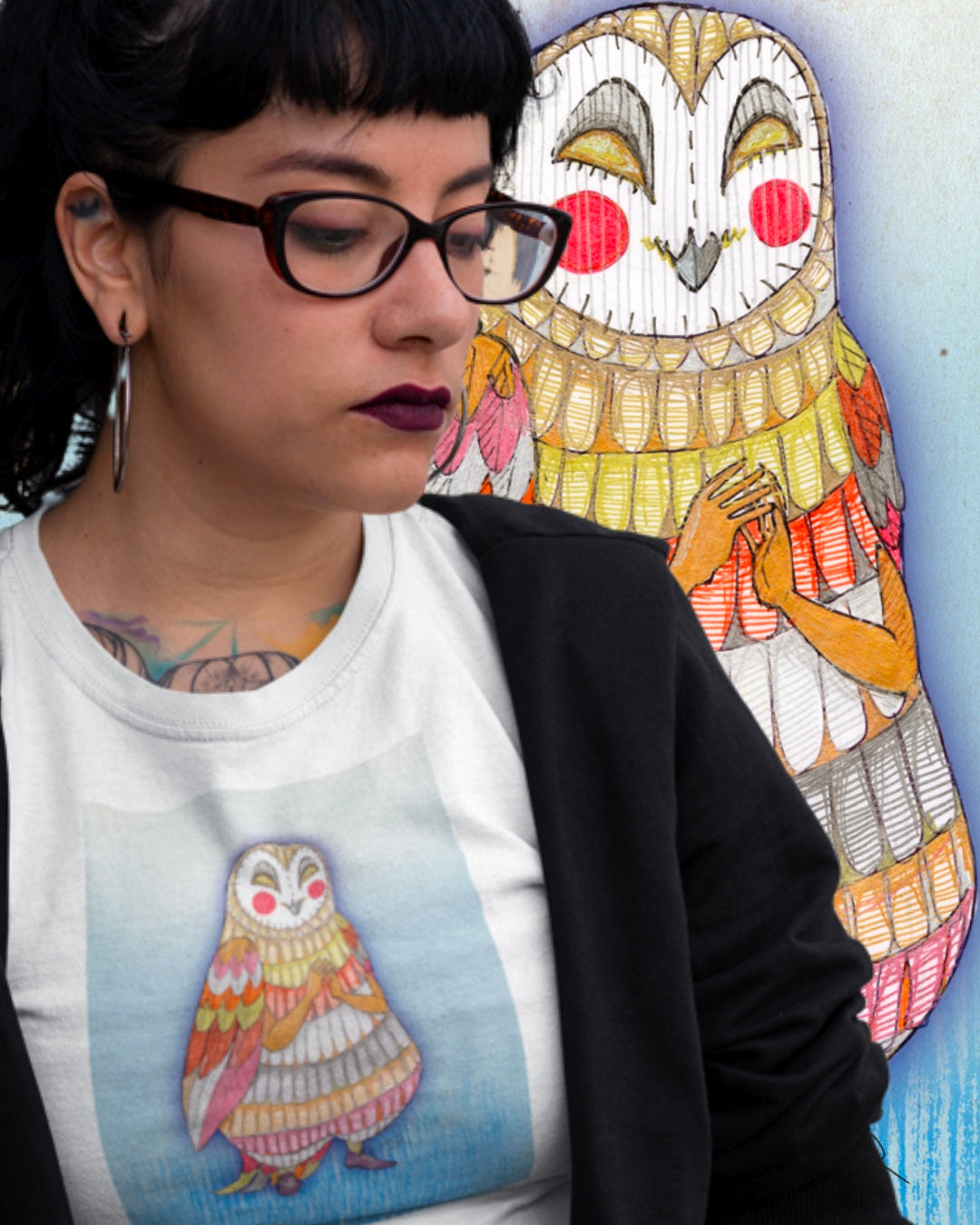 Owl Lady Unisex Jersey Short Sleeve Tee - Designed by Sadie Rothenberg  - White