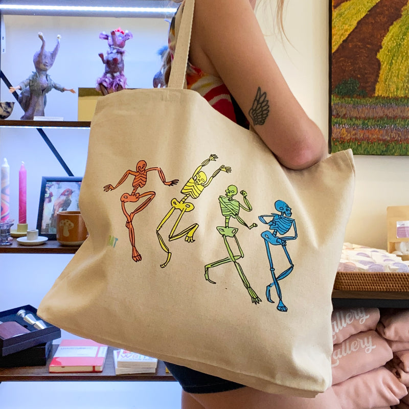 Skelly Rainbow Dance Canvas Tote - Designed by Sadie Rothenberg