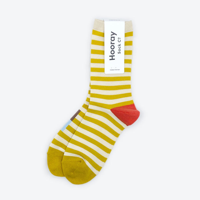 Eureka Striped Unisex Crew Socks in Yellow, White, Red