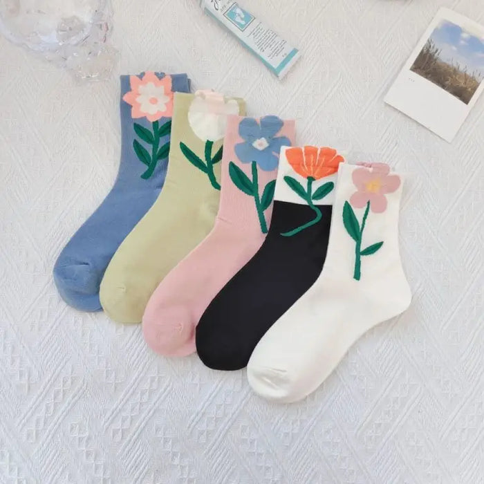 Flower Top Cotton Socks Pink Daisy