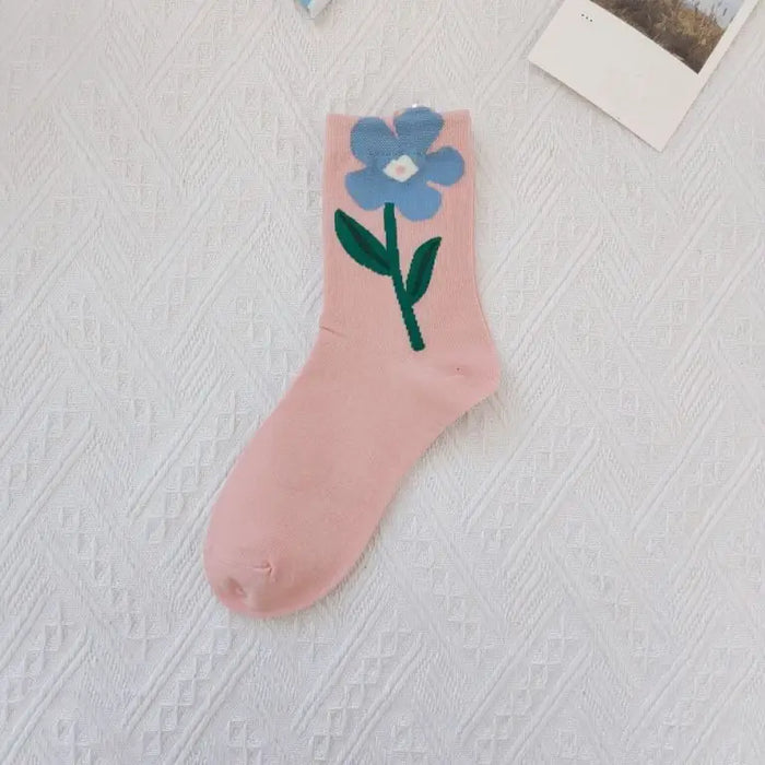 Flower Top Cotton Socks Blue Daisy