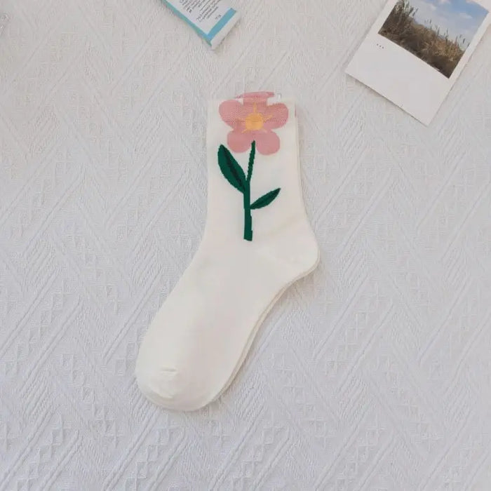 Flower Top Cotton Socks Pink Daisy