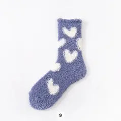 Fuzzy Heart Socks - Blue