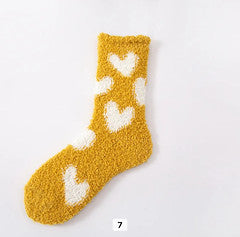 Fuzzy Heart Socks - Yellow