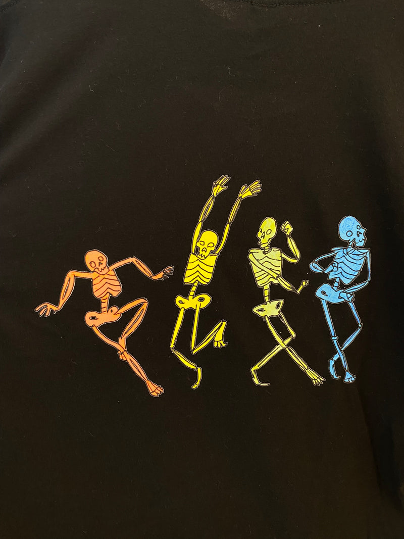 Skelly Rainbow Dance - Unisex Short Sleeve Tee - Designed by Sadie Rothenberg - Black Design on BACK