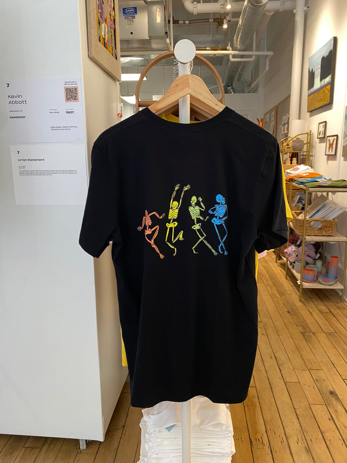 Skelly Rainbow Dance - Unisex Short Sleeve Tee - Designed by Sadie Rothenberg - Black Design on BACK
