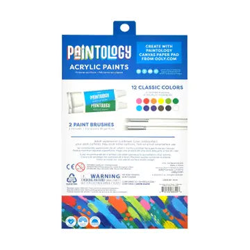 Paintology Acrylic Paints + 2 Brushes - Classic Colors