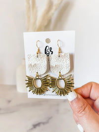 Della Leather Earring (Starburst) - 18k-Hypo-Allergenic - Brass