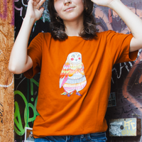 Owl Lady - Unisex Short Sleeved T-Shirt - Designed by Sadie Rothenberg - Burnt Orange