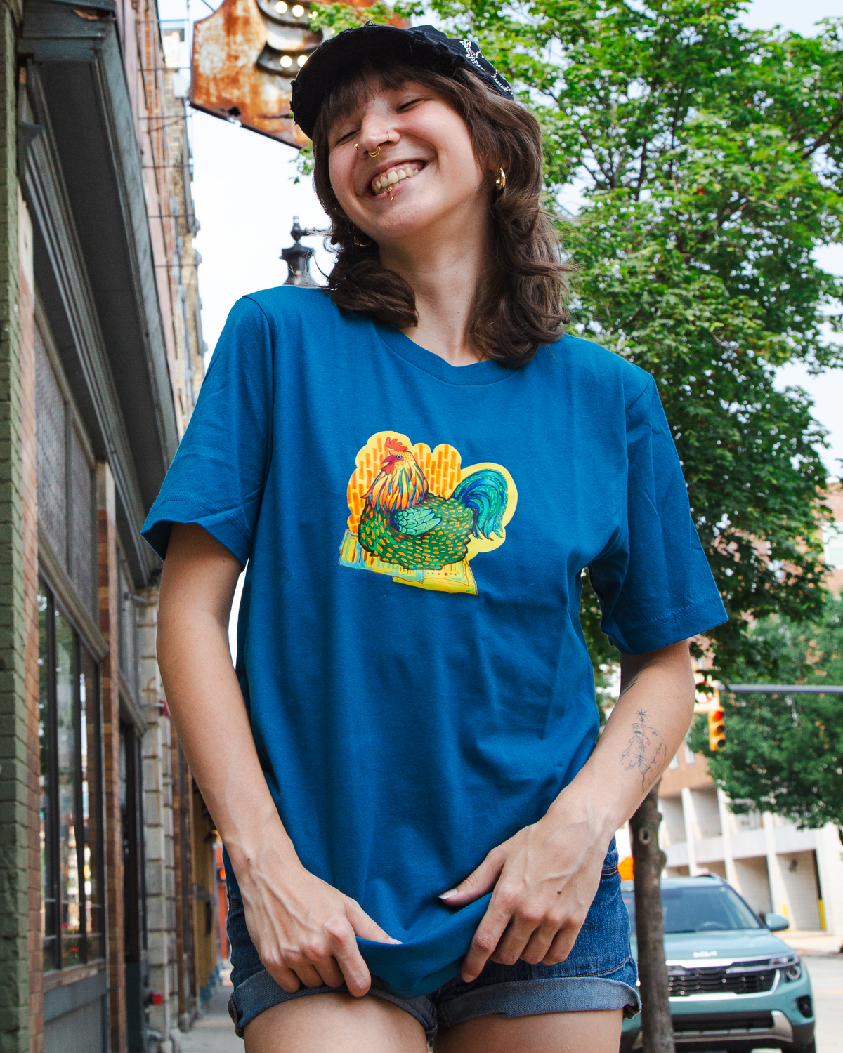 Henrietta - Unisex Short Sleeved T-Shirt - Designed by Sadie Rothenberg - Blue
