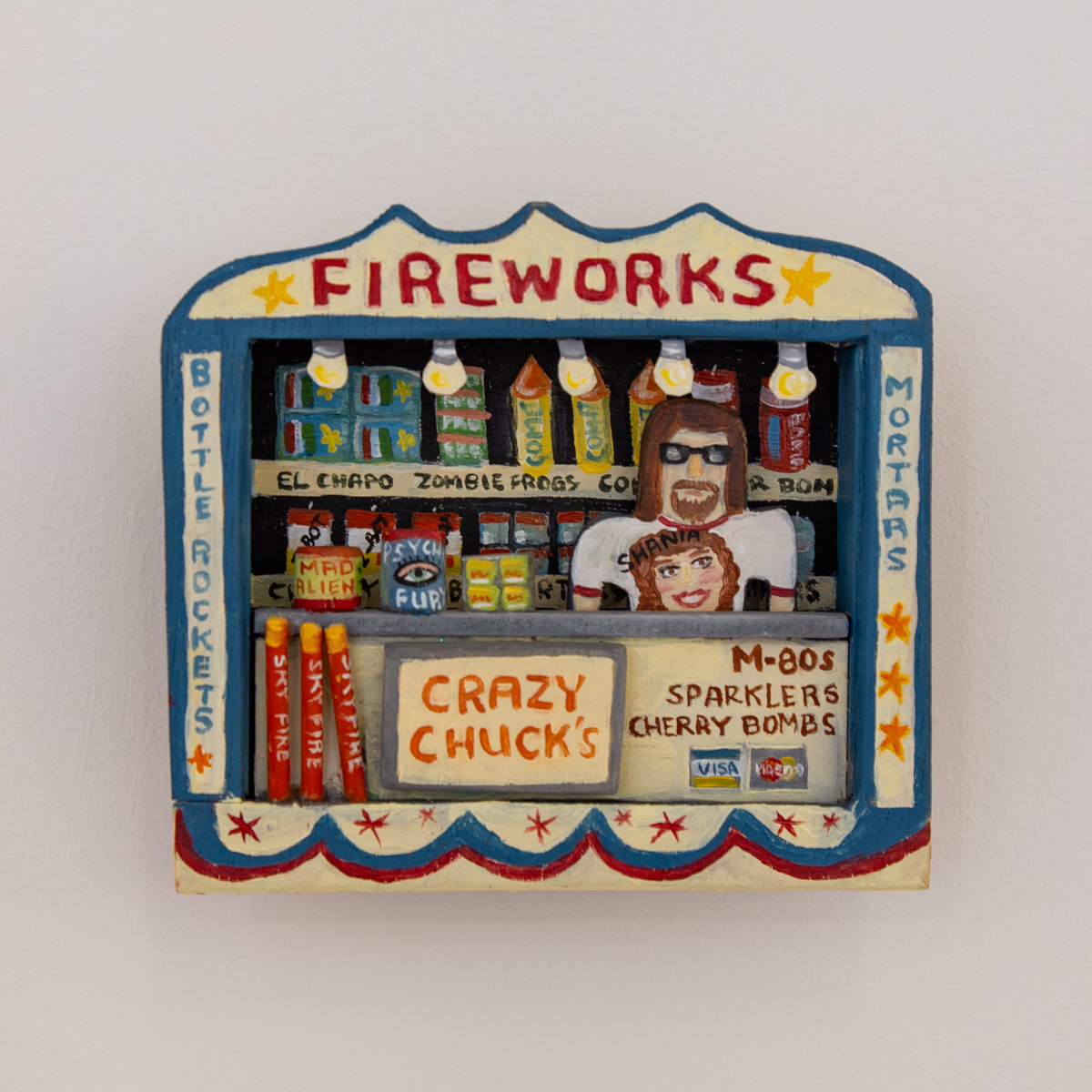 Crazy Chucks Fireworks / Original Paper Mache Wall Art by Trinja Henrickson