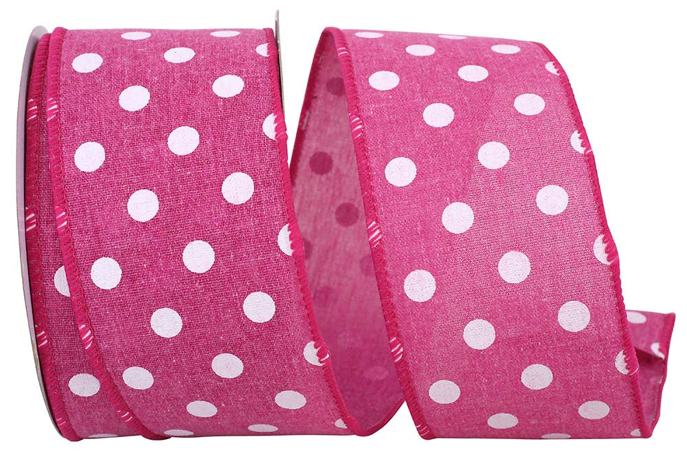 Aspirin Dot Linen Wired Edge, Fuchsia, 2-1/2 In