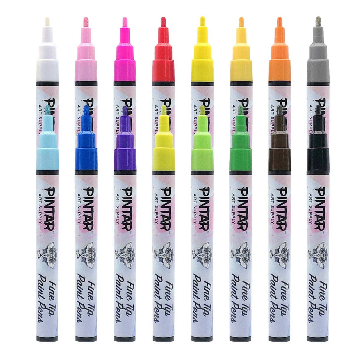 PINTAR Premium Acrylic Paint Pens - 1mm Fine Tip Pens For Rock Painting, Ceramic Glass, Wood, Paper, Fabric & Porcelain, Water Resistant Paint Set, Surface Pen, Craft Supplies, DIY Project (16 colours)