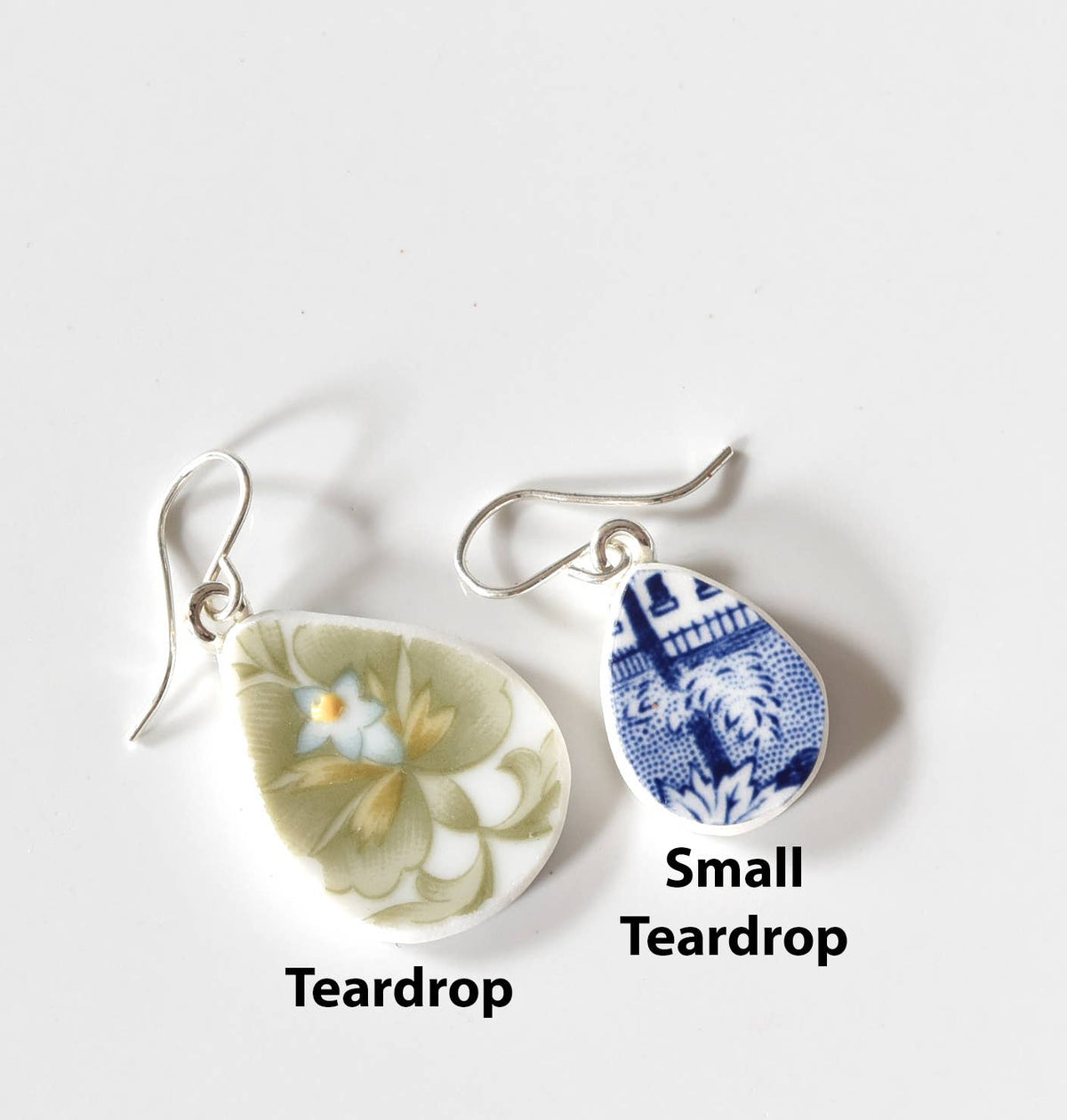 Broken Plate Dangle Earring - Small Teardrop Shaped