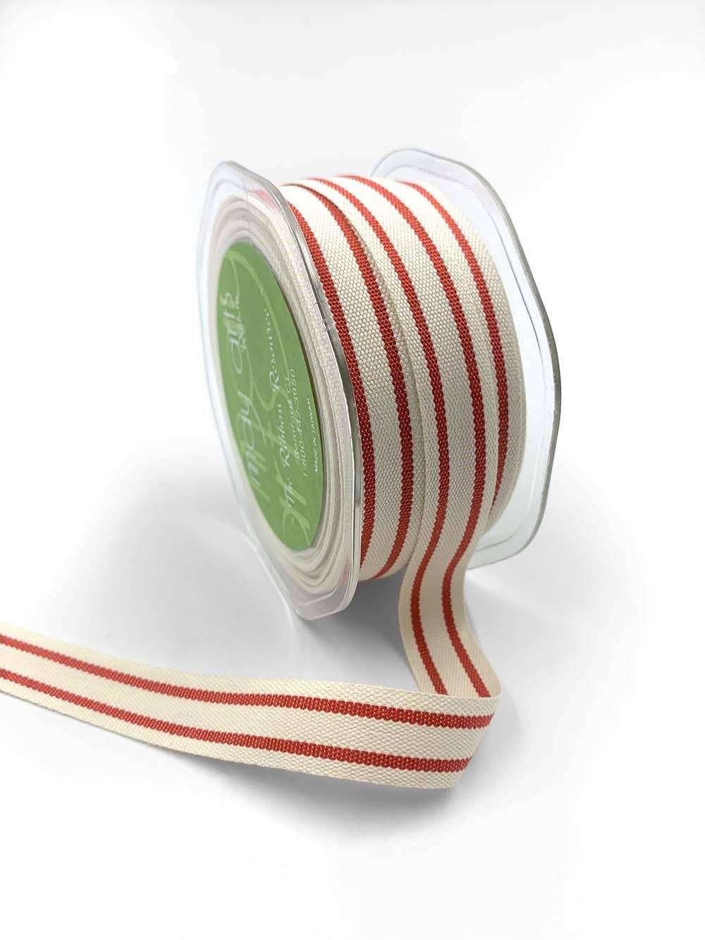 5/8" Woven Cotton Red Double Stripes Ribbon