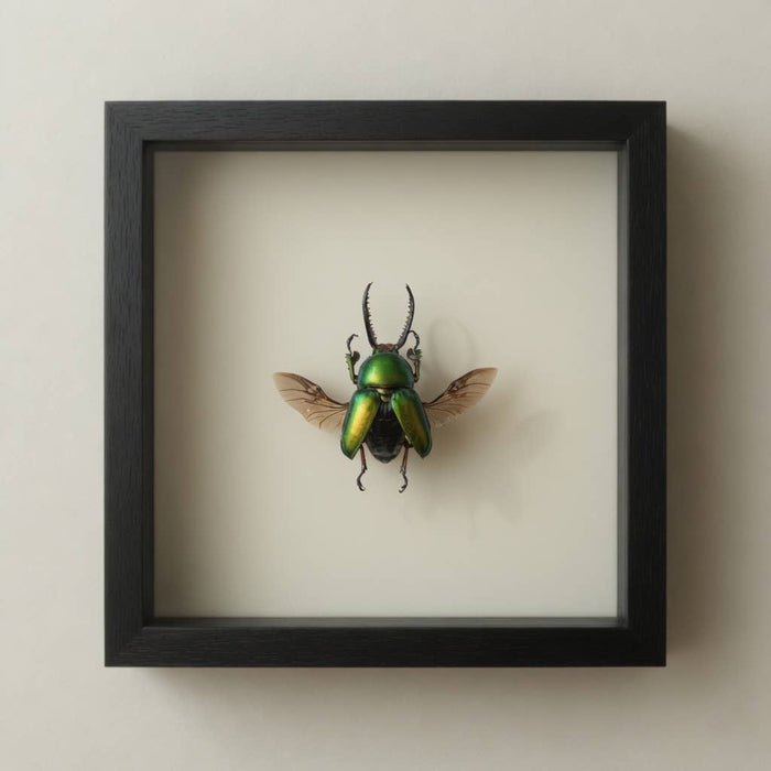 Green Stag Beetle Wing Spread Shadow Box (7x7) Real