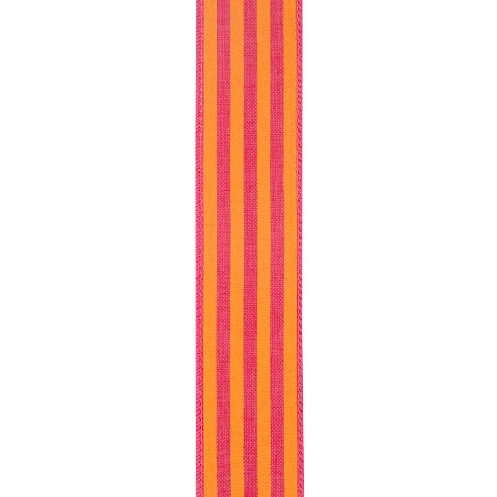 Broad Striped Linen, Orange/fuchsia, 1-1/2 In