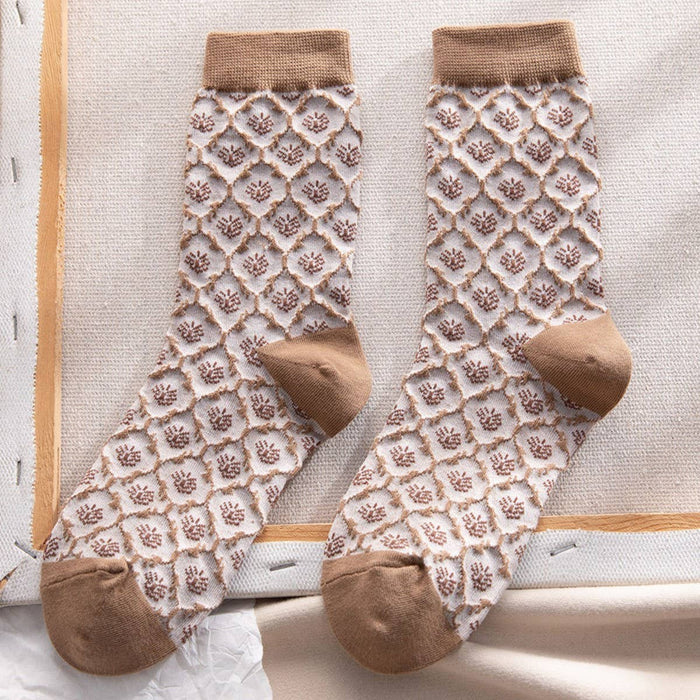 Embroidered Mid Calf Socks Women Vintage Winter