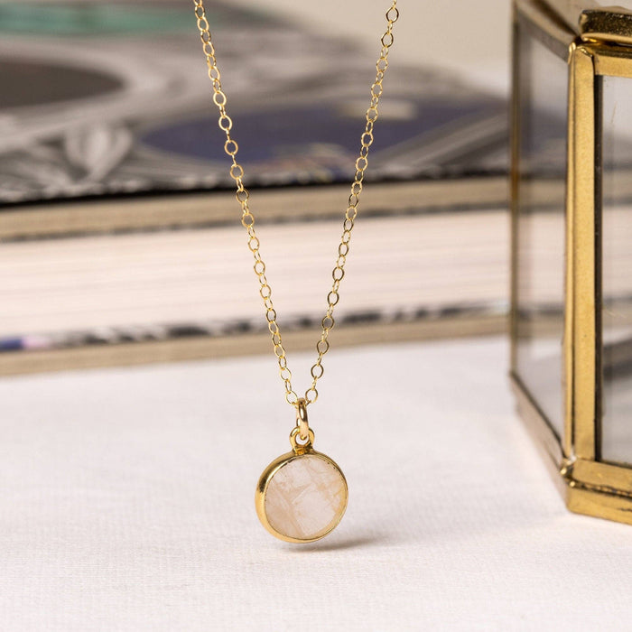 Rose Quartz Small Circle Pendant Gold Necklace