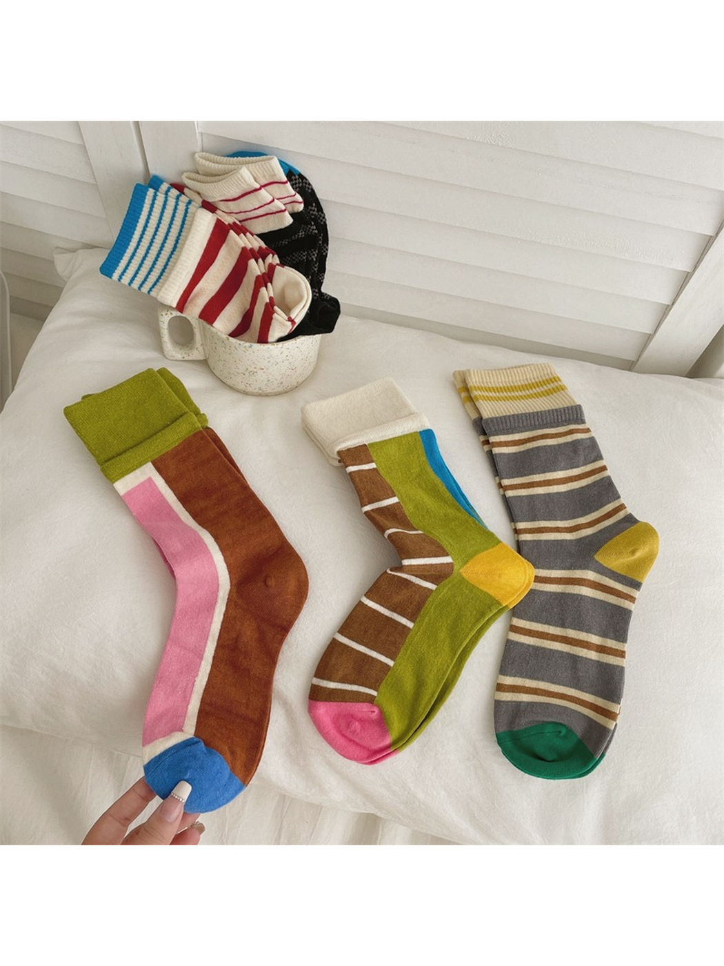 Rufia - Stripe Color Block Crew Socks