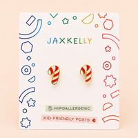 Candy Cane Enamel Flat Back Kids Earrings