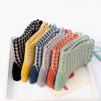 Rufia - Colorful Check Pattern Lace Socks: Orange / One Size