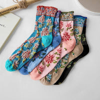 Rufia - Embossed Floral Pattern Women's Socks: Blue / One Size
