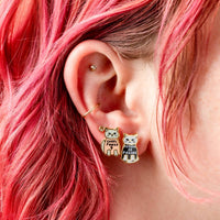 Girl Power Earrings | Cat Lover Mismatched Gold Stud Earring