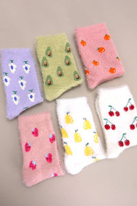 Warm Fuzzy Socks - Cute Fruit Motifs - Soft Chinlon