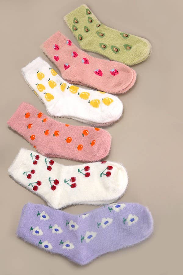 Warm Fuzzy Socks - Cute Fruit Motifs - Soft Chinlon