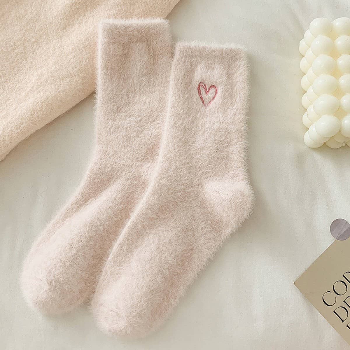 Pink Heart Fluffy Socks Women Winter Warm & Cozy