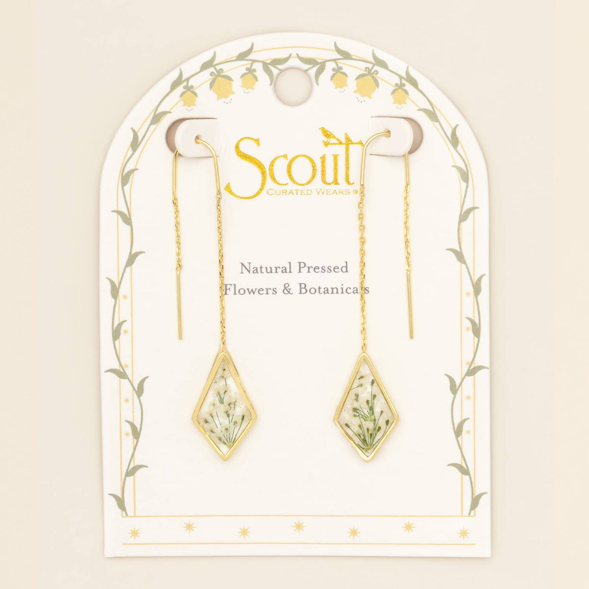Pressed Flower Thread Earring - White Lace Flower/Gold / Scout