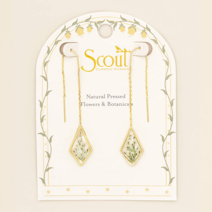 Pressed Flower Thread Earring - White Lace Flower/Gold / Scout