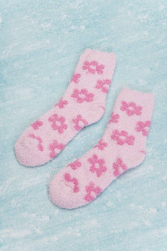 Warm Coral Fleece Plush Daisy Fuzzy Socks