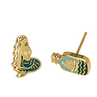 Mermaid & Bottle Earrings | Mismatched Gold Studs