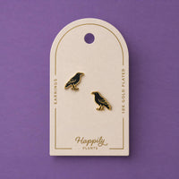 Raven Earrings, 18k Halloween Earrings, Literary Earrings