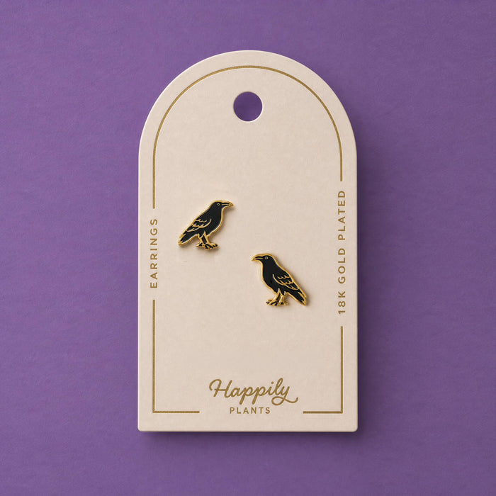 Raven Earrings, 18k Halloween Earrings, Literary Earrings
