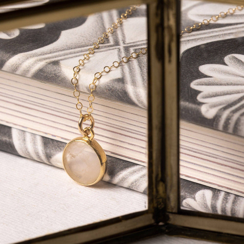 Rose Quartz Small Circle Pendant Gold Necklace