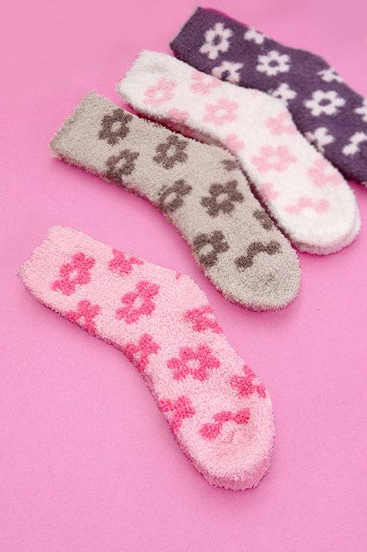 Warm Coral Fleece Plush Daisy Fuzzy Socks