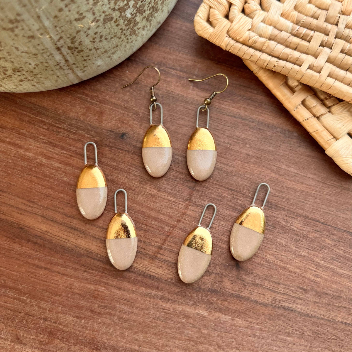 Nude Pink Half Dipped Rose Clay Earrings