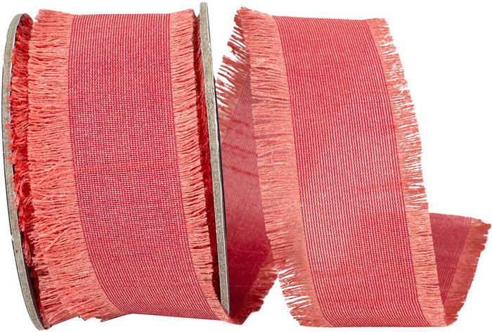 Dupioni Silk Fringe Ribbon, Coral, 1-1/2 In