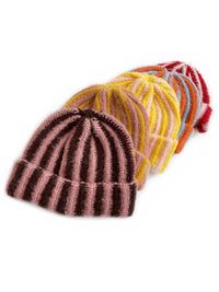 Haila - Color-block Striped Cuffed Knitted Beanie - Warm & Stylish
