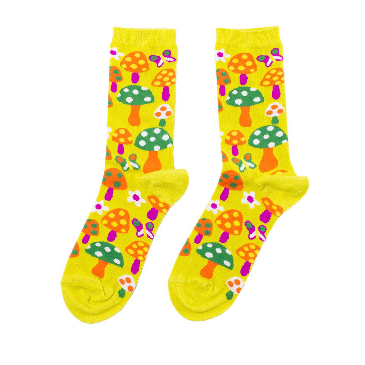 Mushroom Butterfly Crew Socks | Retro 70s Gift | Small